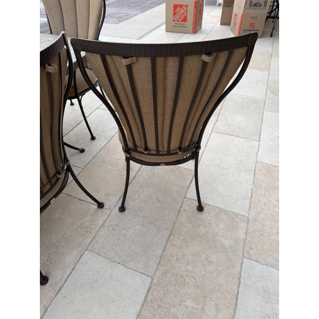 O.W. Lee Monterra Wrought Iron & Stone Top Patio Dining Set, 9 Pieces, Attributed For Sale In San Francisco - Image 6 of 7
