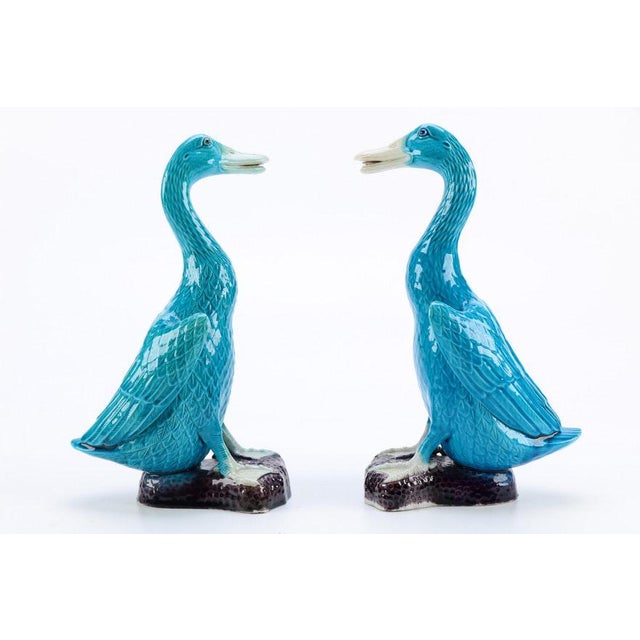 Vintage Chinese MidCentury Glazed Ceramic Duck Figurines a Pair