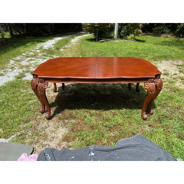Vintage French Provincial Louis XV Solid Cherry Parquetry Extension Dining Table For Sale - Image 9 of 12