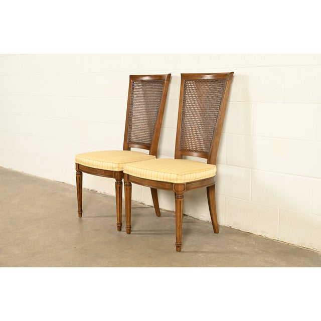 French Henredon French Regency Louis XVI Carved Walnut Cane Back Side Chairs or Dining Chairs, Pair For Sale - Image 3 of 16