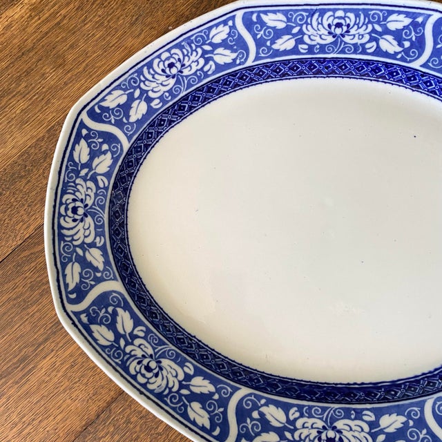 White Antique Blue and White Whieldon Ware "Corona" Platter - Made in England For Sale - Image 8 of 9