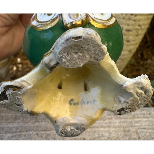 Green Coalport 19th Century Hand Painted Green Rococo Style Vase With Stand For Sale - Image 8 of 12