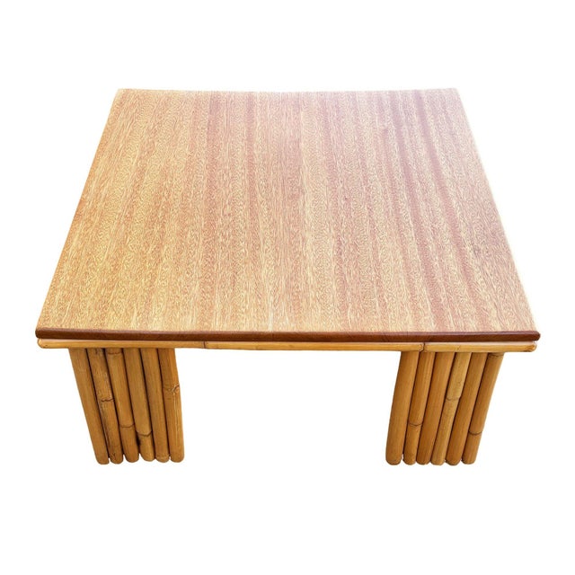 Mid-Century Modern 1950s Restored Rattan & Koa Wood Square Coffee Table W/ Stacked Rattan Legs For Sale - Image 3 of 10