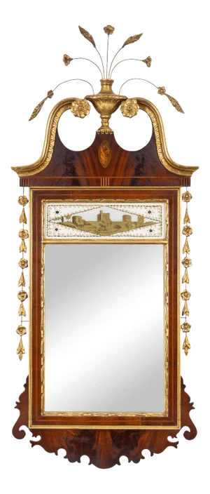Early 19th Century Federal American Inlaid Mahogany Parcel Gilt Wall Mirror