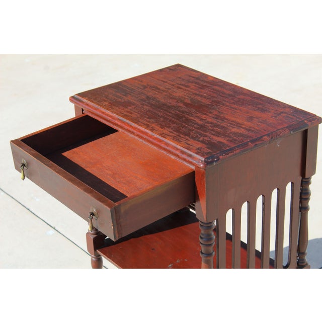 Wood Early 20th Century Arts & Crafts Victorian Revival Slatted Side Table With Turned Legs For Sale - Image 7 of 15