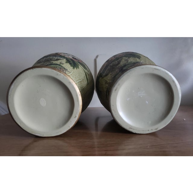 Vintage 1970s Hand Crackled Painted Ceramic Vases - a Pair For Sale - Image 4 of 6