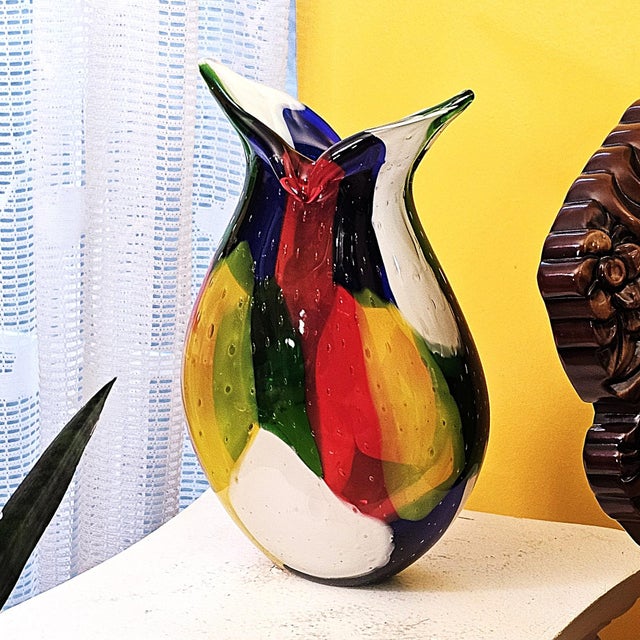 Murano‑Style Multicolored Hand‑Blown Art Glass Vase, 13" For Sale - Image 13 of 18