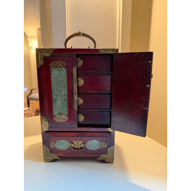 Mid 20th Century Chinese Rosewood and Carved Jade Jewelry Chest / Box For Sale - Image 4 of 15