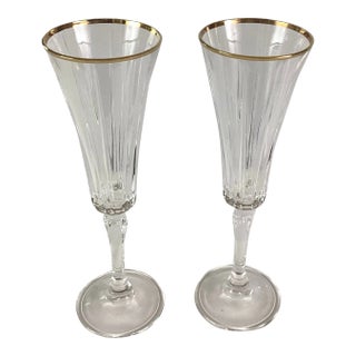 1980s Fluted Gold Rimmed Champagnes Novecento By Royal Crystal Rock- a Pair For Sale