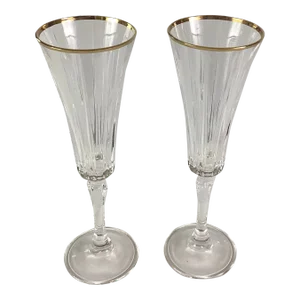 1980s Fluted Gold Rimmed Champagnes Novecento By Royal Crystal Rock- a Pair
