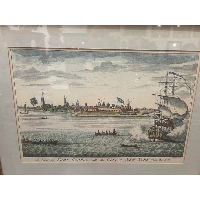Historical Americana 18th Century a View of Fort George With the City of New York From the Southwest Hudson River Copper Plate Engraving, Framed For Sale - Image 6 of 8