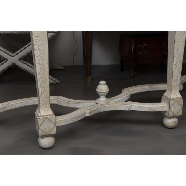 Swedish Faux-Crackle Console Table With Faux Marble Top For Sale In West Palm - Image 6 of 8