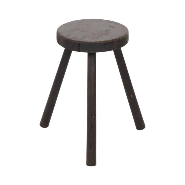 Vintage Rustic Three-Legged Stool in Stained Wood For Sale - Image 15 of 15