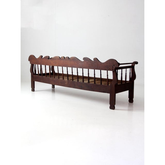 Antique 19th Century Wooden Spindle Back Bench With Scalloped Crest Rail For Sale - Image 18 of 18