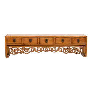 Chinese Qing Dynasty 19th Century Low Kang Cabinet with Carved Scrolling Apron