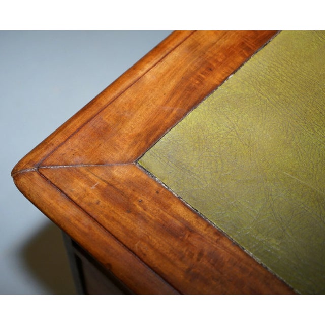 Green Late 19th Century Rare Victorian Four Sided Quad Pedestal Desk in Flamed Mahogany Green Leather For Sale - Image 8 of 11