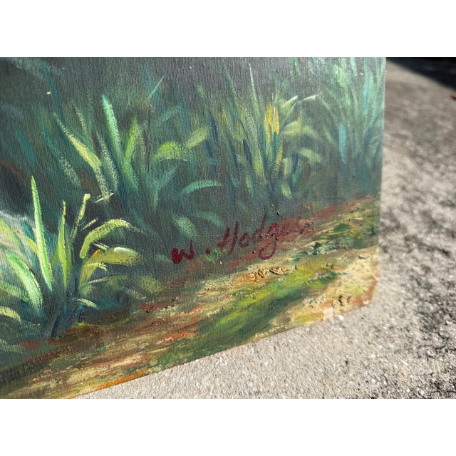 Textile Vintage Original Landscape Painting of a Rustic Cottage & Garden, Signed For Sale - Image 7 of 10