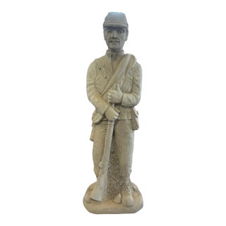 Vintage Cast Stone Civil War Soldier Garden Statue With Rifle, 44” Sculpture For Sale