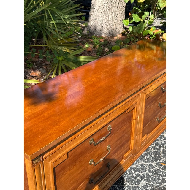 Brown Vintage Thomasville Campaign-Style Dresser | Six-Drawer Walnut Chest For Sale - Image 8 of 9