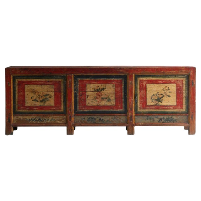 Vintage Qinghai Painted Pine Sideboard For Sale
