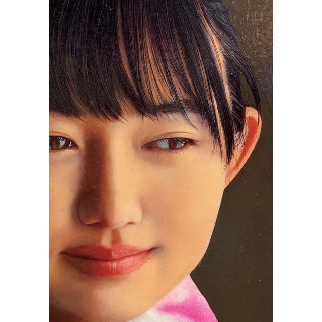 Spring Breeze by Kazuya Ushioda | Oil on Panel Portrait of a girl in a floral kimono. For Sale - Image 4 of 5
