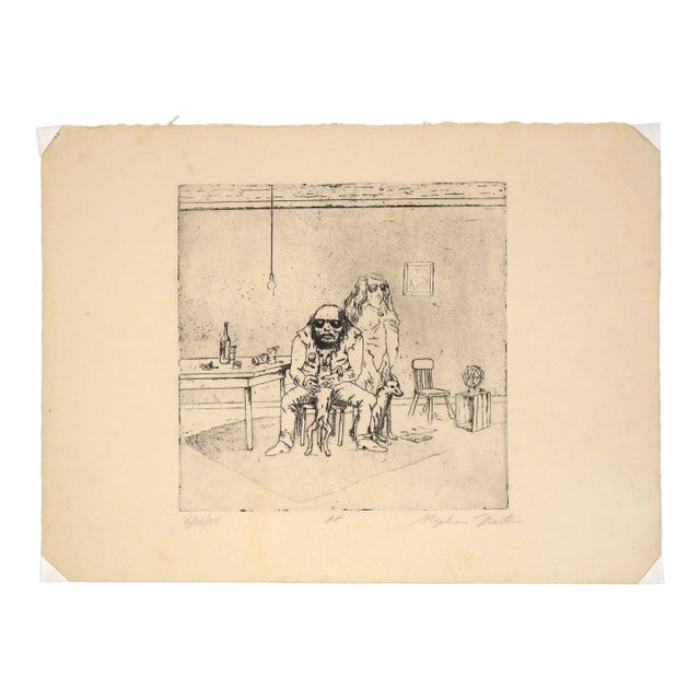 1970's Figurative Home Interior Etching, Portrait of a Couple With Dogs by Stephen Martin For Sale
