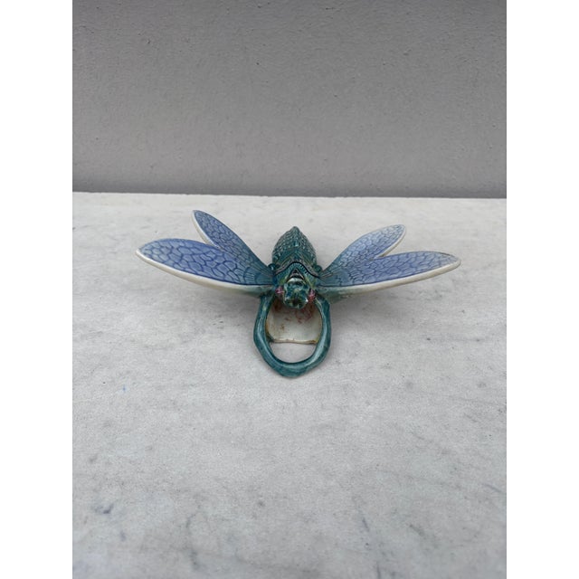 Art Nouveau Majolica Dragonfly Wall Pocket Fives Lille, Circa 1900 For Sale - Image 3 of 4