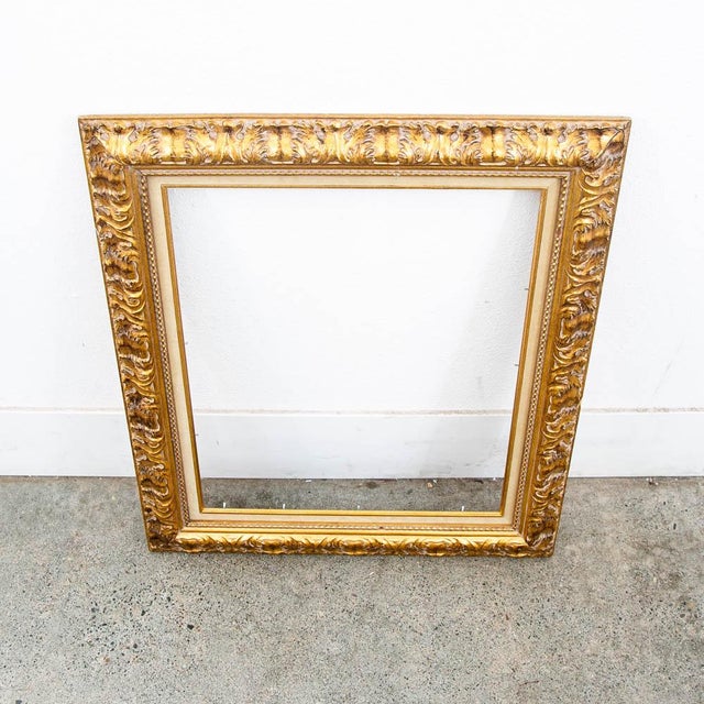 Antique Frame Picture Wall Framed Felt Gold Gilt Brass Art Floral 27.5x31.75 For Sale - Image 4 of 12