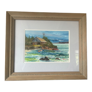 Late 20th Century Original Paul Nolan Watercolor Coastal Harbor Scene, Signed New England Seascape, Framed 24” X 30”