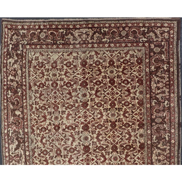 Stylized antique Turkish Sivas rug with Ivory background and Red maroon, Eggplant, Brown Colors rug , country of origin /...