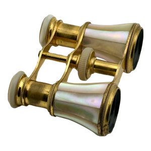 Beautiful Antique Gold Gilt & Genuine Mother of Pearl Opera Glasses Made in Paris France Circa Late 1800s