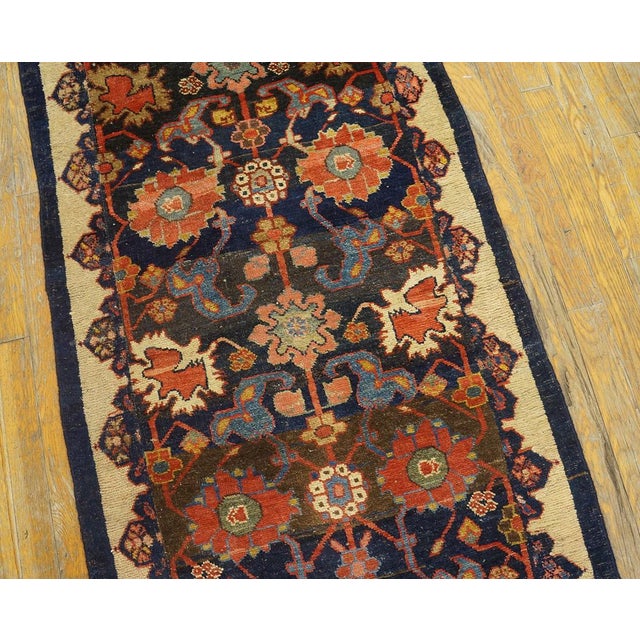 1880s Blue Navy Floral Antique W. Persian Bijar Rug 2'4'' X 9'9'' Handknotted Wool Carpet For Sale - Image 14 of 17
