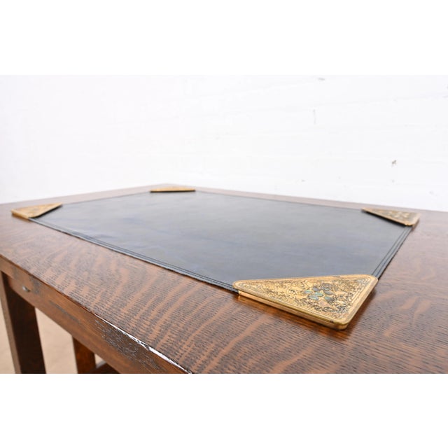 Tiffany Studios Tiffany Studios New York Bronze Doré and Abalone Blotter Corners With Leather Desk Blotter For Sale - Image 4 of 12