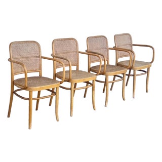 A Set of Four Mid Century Thonet Style Bentwood Prague Chairs Chairs For Sale