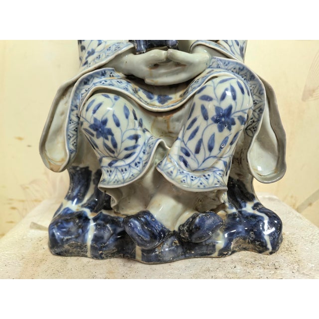 Chinese Vintage Ceramic Buddhist Sculpture,Hand Carved Blue and White Porcelain the Eighteen Arhats Statue For Sale - Image 4 of 10