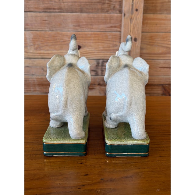 1960s Pair of Vintage Takahashi Japanese Ceramic Elephant Bookends For Sale - Image 5 of 12