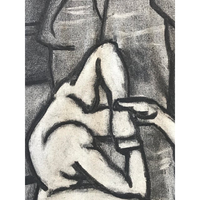 Black 1940s Mid Century Figurative Charcoal Drawing "Nude on Mattress" For Sale - Image 8 of 10