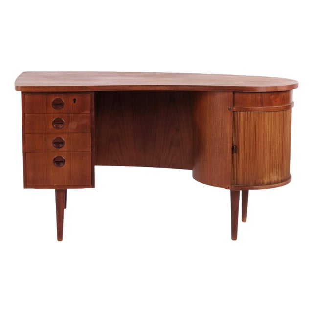 Model 54 Kidney Desk in Teak with Bar Cabinet from Feldballes Møbelfabrik, 1960s For Sale