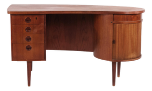 Model 54 Kidney Desk in Teak with Bar Cabinet from Feldballes Møbelfabrik, 1960s
