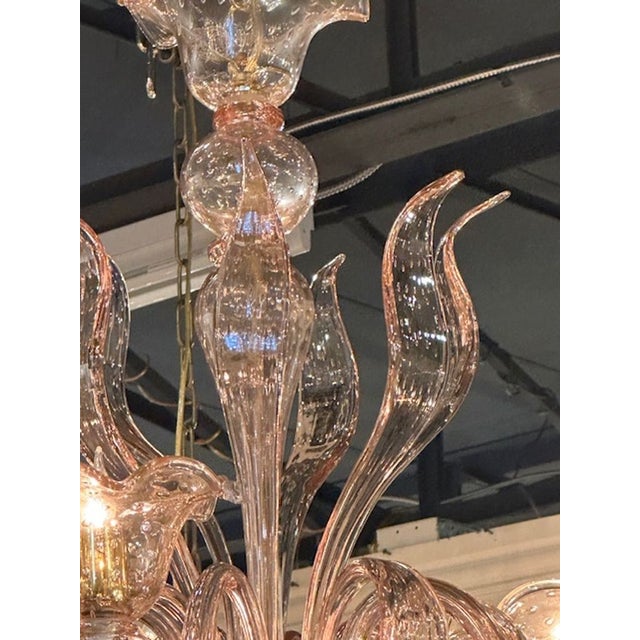 Traditional Murano Pink Bubble Glass Chandelier For Sale - Image 3 of 7