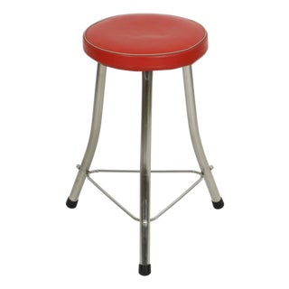 Stool in Red Faux Leather and Chrome from Brabantia, 1950s For Sale