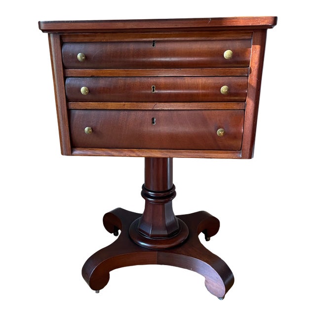 Mid 19th Century Antique Empire Rare Maghogany Vanity 3-Drawer Jewelry, Mirror Compartment & Pull Out Desk Table Cabinet For Sale