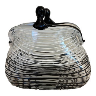 Murano Style Vintage Black and White Striped Blown Glass Purse Sculpture For Sale