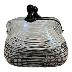 Murano Style Vintage Black and White Striped Blown Glass Purse Sculpture