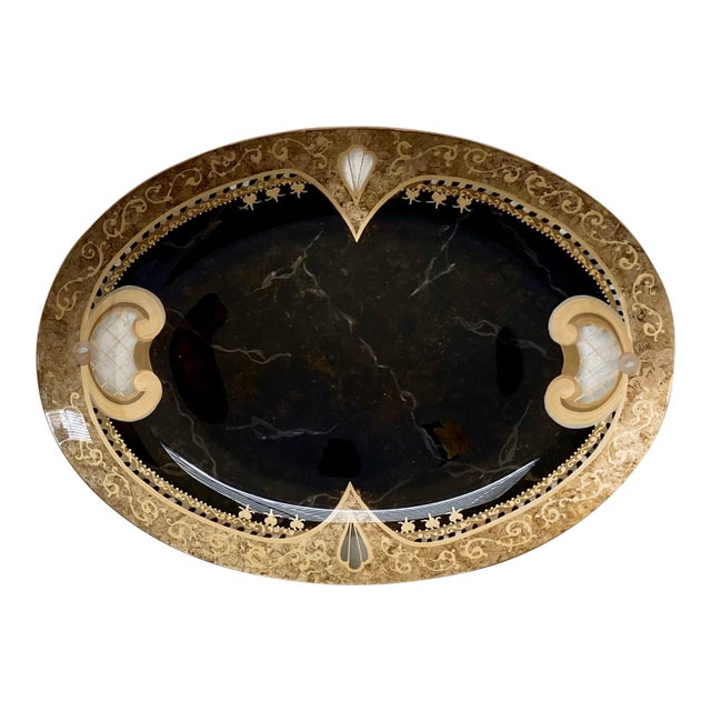 Circa 1990s Verre Eglomisé-Style Reverse Painted Oval Glass Tray by Diana Gaikazova For Sale