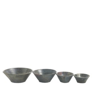 Japanese Minimalist Black Metal Raku Ceramics Fringe Bowls by Laab Milano, Set of 4 For Sale