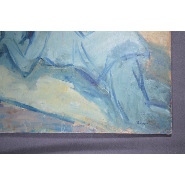 Rayuz (20th Century) “Blue Reclining Nude”, Oil on Canvas, Signed For Sale - Image 6 of 11