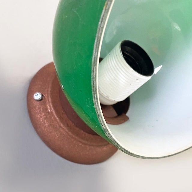 1930s Italian Green and White Glass & Sheet Metal Wall Light, 1930s, Set of 3 For Sale - Image 5 of 16