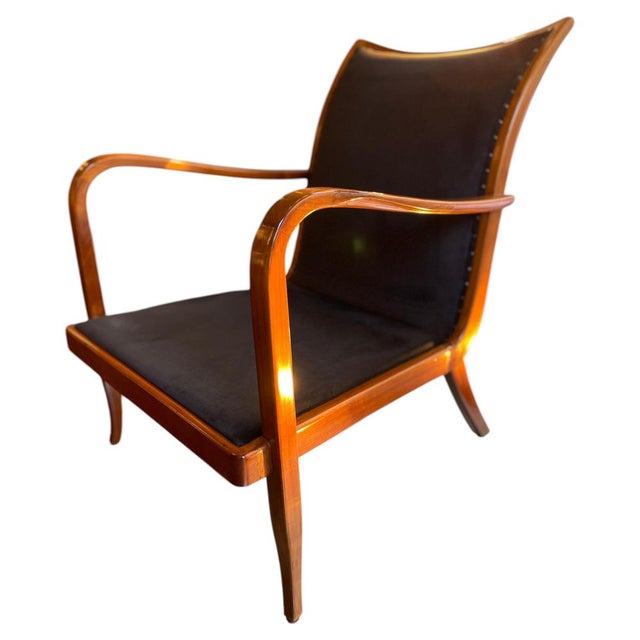 Cherrywood Chairs with Black Velvet Cushions, 1940, Set of 2 For Sale - Image 17 of 17