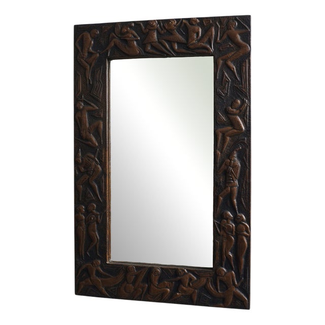 Italian Copper Relief Wall Mirror, 1970s For Sale